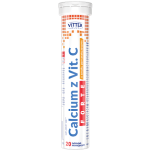 Calcium z witaminą C, VITTER BLUE, o smaku pomarańczowym, 20 tabletek musujących