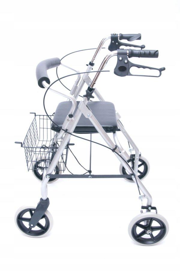 Chodzik czterokołowy, podpórka z hamulcami, siedziskiem i koszykiem, Wheelie Eco - BME 882